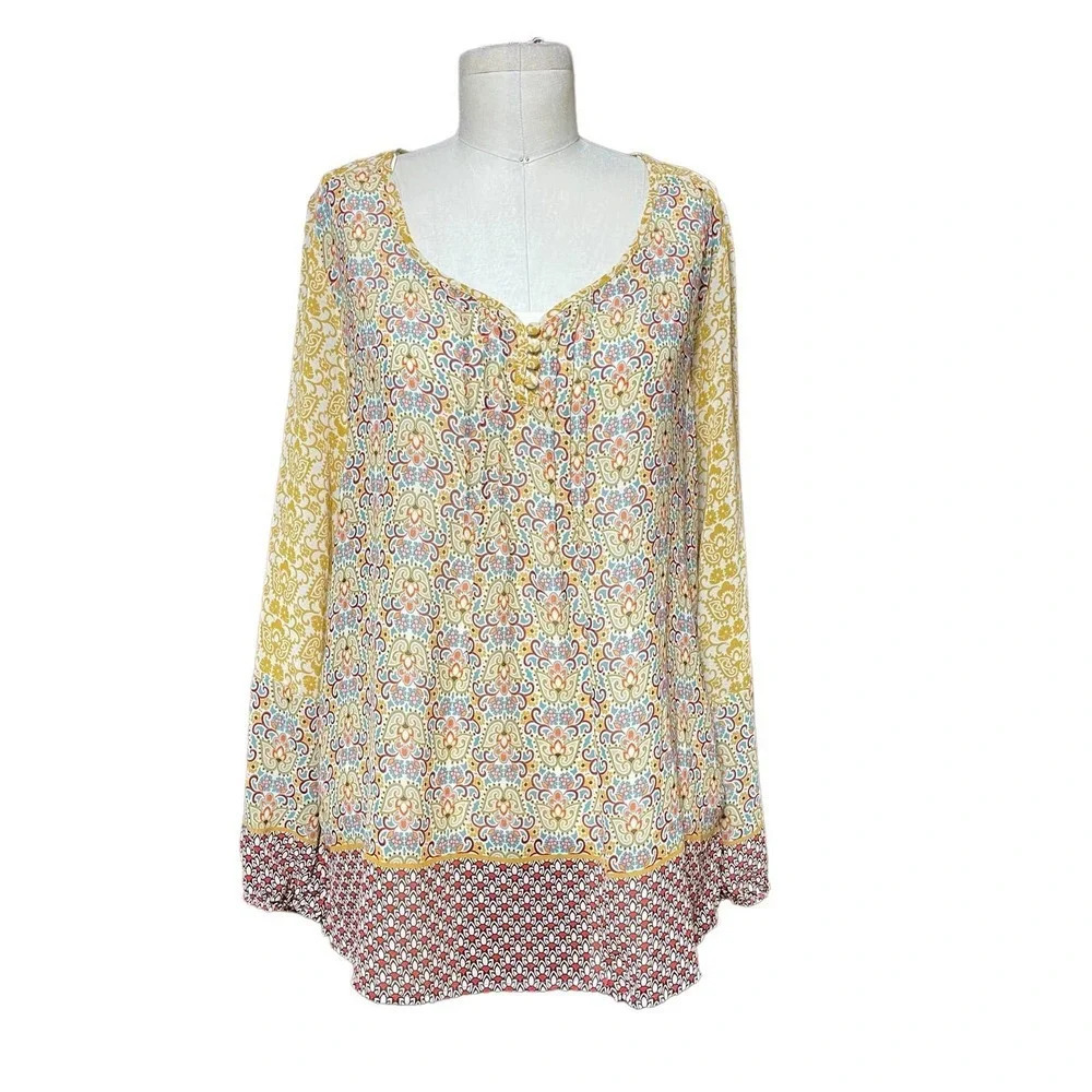 MiracleBody by MiracleSuit Floral Peasant Blouse Yellow Multi Size Large